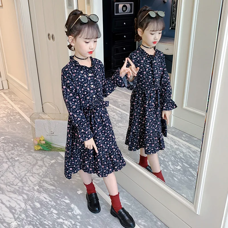 100% Cotton Girls Dress for Autumn Party and Wedding School Fashion Elegance Princess Dress 4 5 6 7 8 9 10 11 12Y Kids Clothing