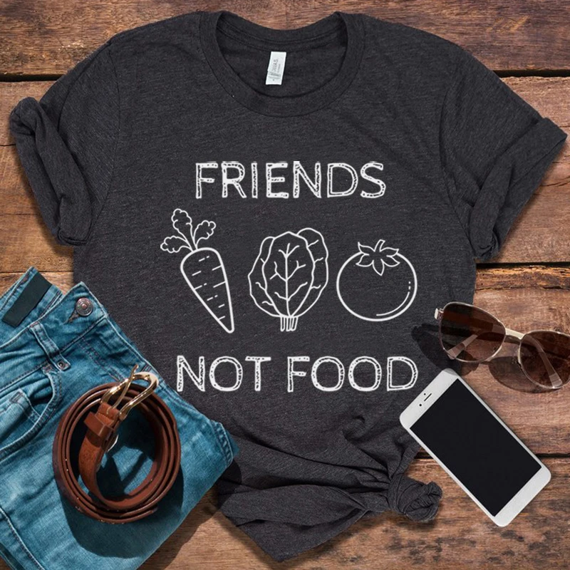 

Friends Not FoodTshirt Plus Fashion Vegan Tshirt Harajuku Vegetarian Clothing Women Vintage Green Food Tops Plus Fashion Tees XL