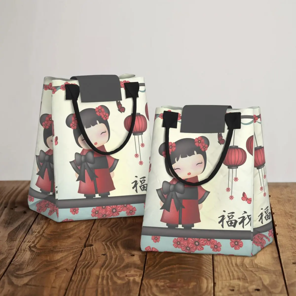 Фото Изолированные пакеты для обедов Kaiko The Kokeshi Doll Bless, пакеты для пищевых контейнеров, многоразовый бумажный охладитель, термальный контейнер для еды для путешествий №2