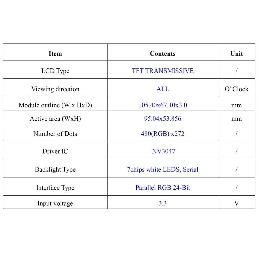 4 3-дюймовый TFT ЖК-экранный модуль 480*272 HD IPS TN 24-битный интерфейс RGB 3 В 500 1000