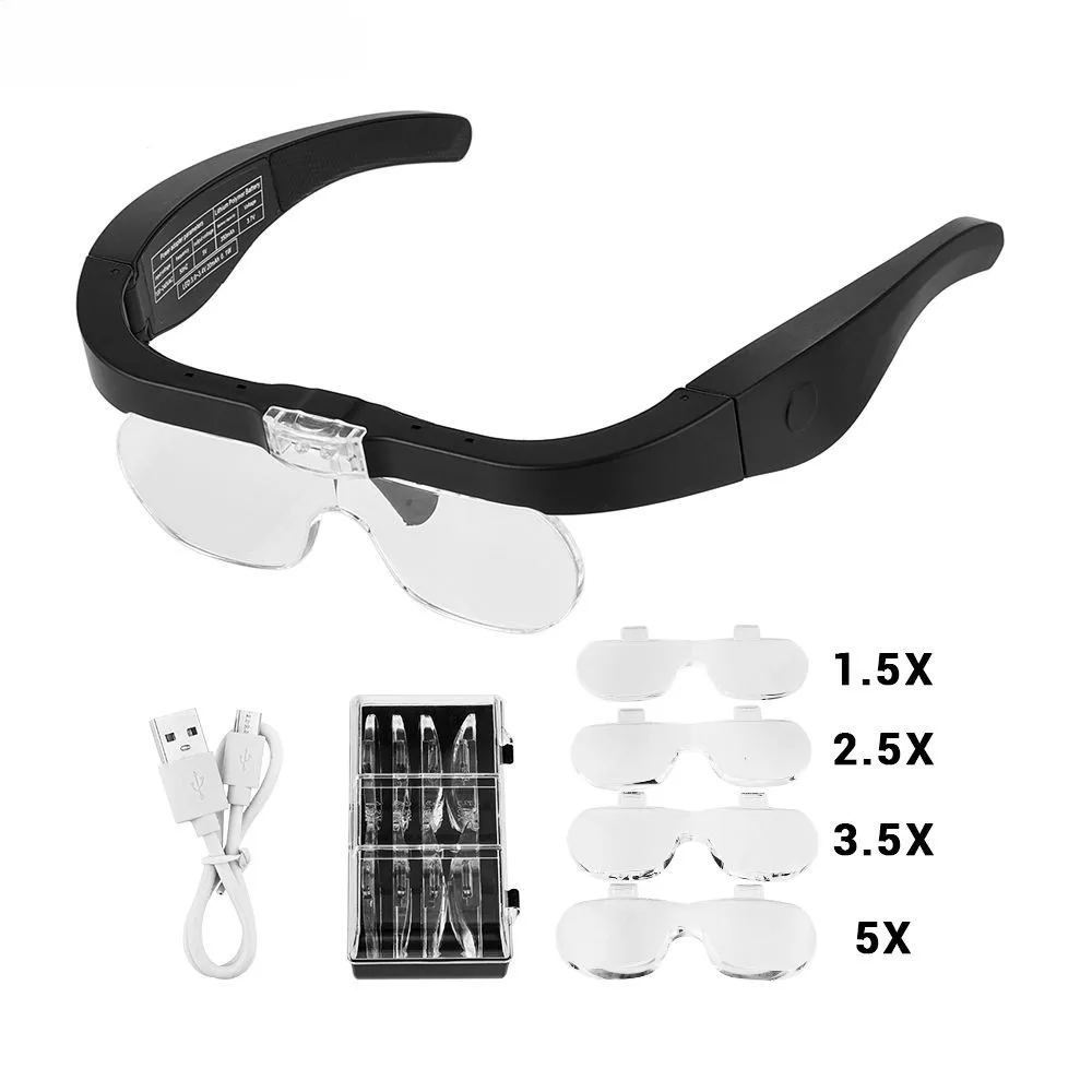 

Magnifying Glasses Reading Jewelers Watchmaker Repair Wearing Magnifier 1.5X 2.5X 3.5X 5.0X USB Rechargeable With LED Light