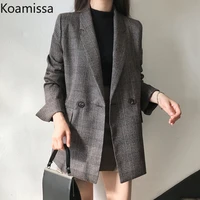 koamissa vintage plaid women long blazer spring autumn 2022 chi korean coat casual loose office lady outwear blazers ropa mujer
