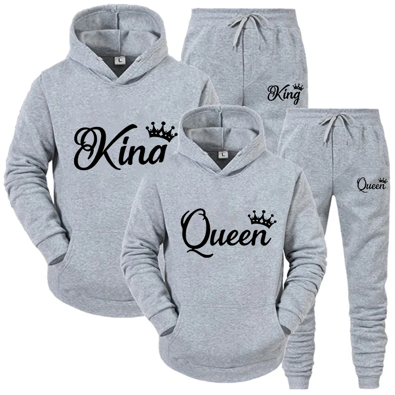 Модный костюм из двух предметов с принтом король и королева осень-зима парная