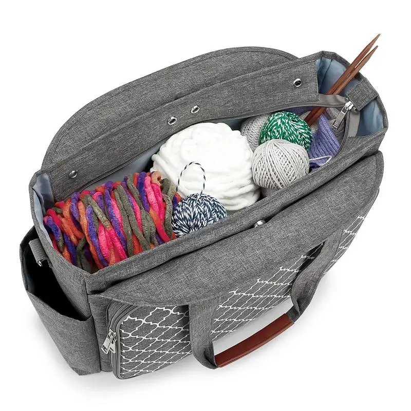 

Yarn Storage Tote Crochet Travel Bag With Shoulder Strap Pockets For Hooks & Needles Portable Tote Basket 300D Nubuck Cloth