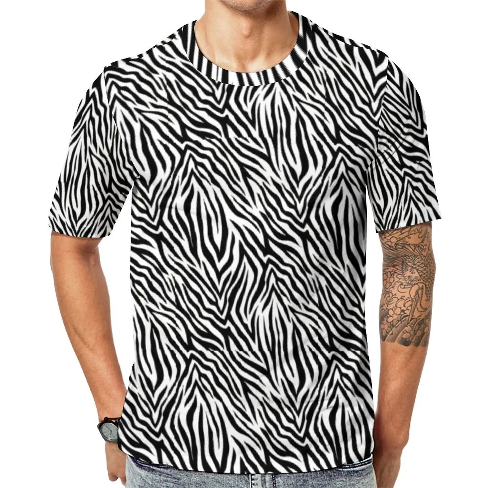 

Zebra Stripes T Shirt Trendy Black White Animal Men Retro T Shirts Beach Graphic Tees Short Sleeve EMO Plus Size Tops Present
