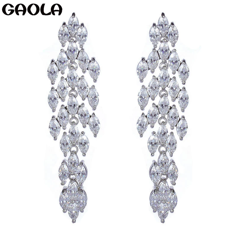 

GAOLA Luxury crystal dangle earrings with AAA CZ wedding long earrings party earrings new design jewelry GLE4840