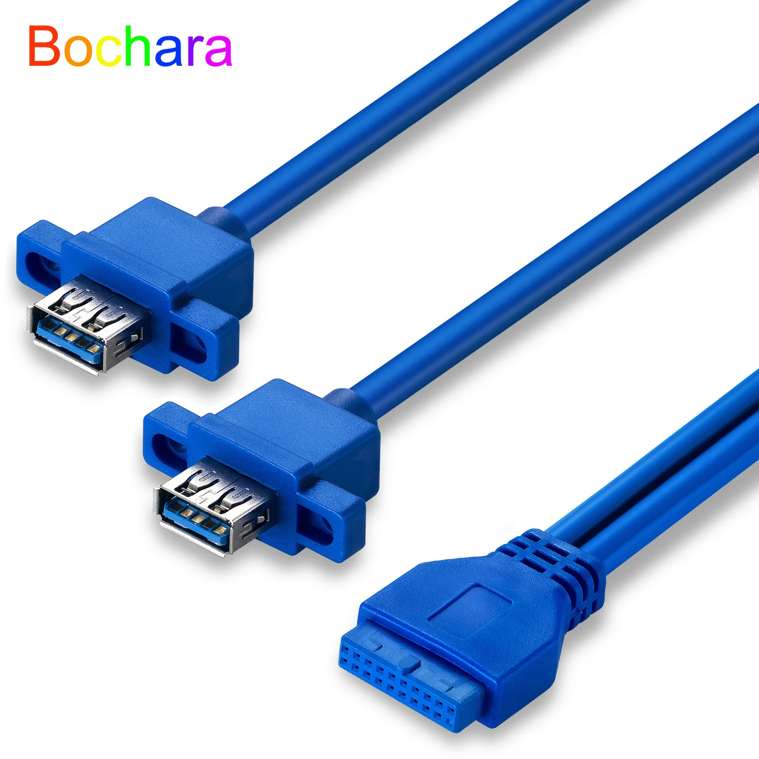 Bochara материнская плата 20Pin до 2xusb 3,0 Женский кабель для передачи данных с винтовым креплением фольга + Плетеный экранированный 50 см 75 см