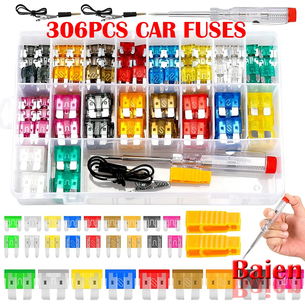 

306PCS Car Fuse Amplifier with Box Clip Combination Car Blade Fuse Set with Inspection Circuit Electric Pen 5A10A15A20A25A30A35A