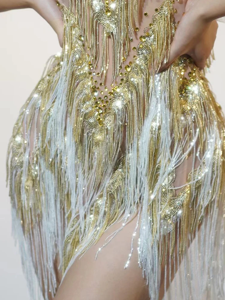 Высококачественный сексуальный эластичный комбинезон с кисточками горячим