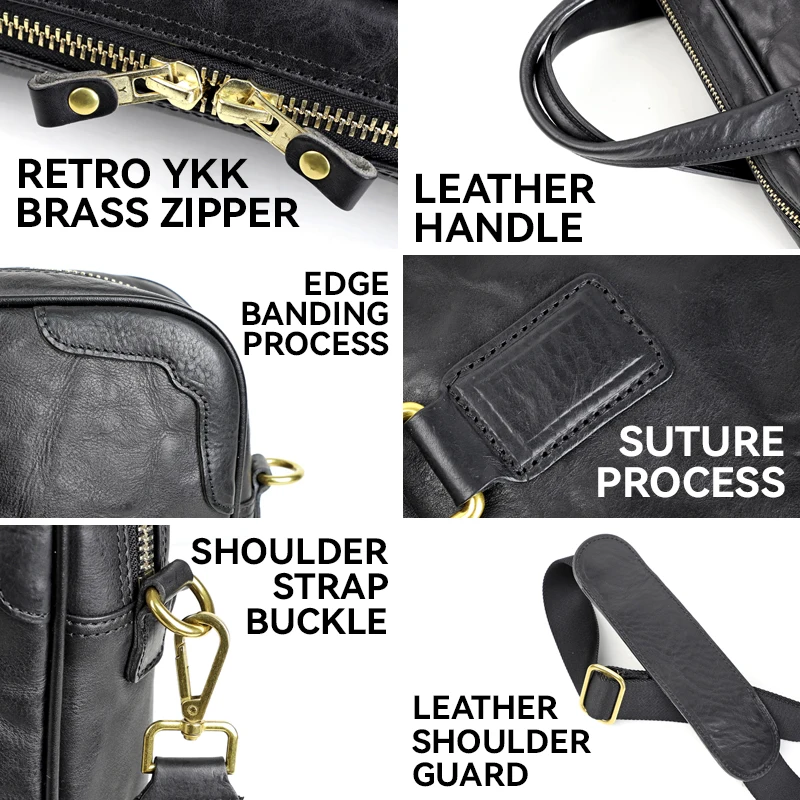 Genuine Leather 14 Inch Laptop Briefcase Men's Business Shoulder Bag Portable Doctor Lawyer Computer Messenger Bag for Women
