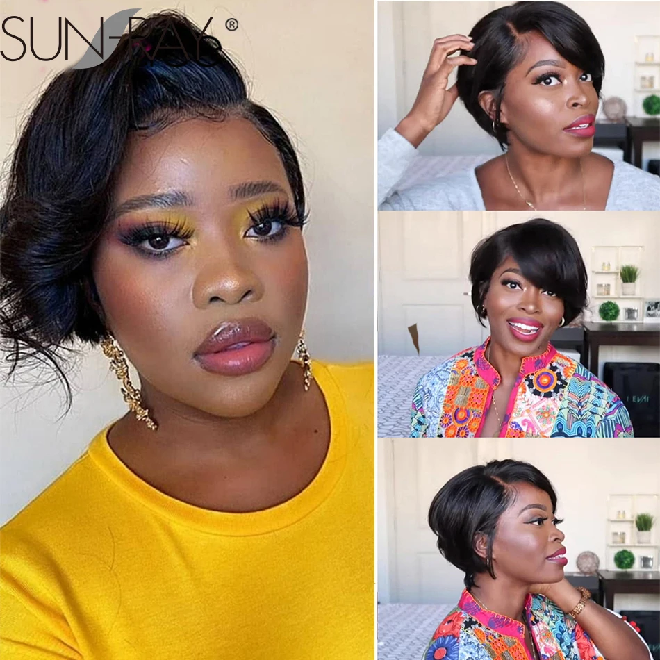 Short Pixie Cut Lace Wigs Human Hair Pre Plucked Side Part Bob Wig Peruvian Straight Human Hair Wigs for Women Natural Pixie Wig