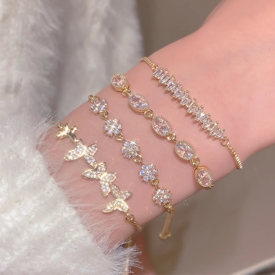Корейский модный женский браслет с кристаллами и бабочками, ювелирные изделия 2023, трендовые новые роскошные женские браслеты из циркония