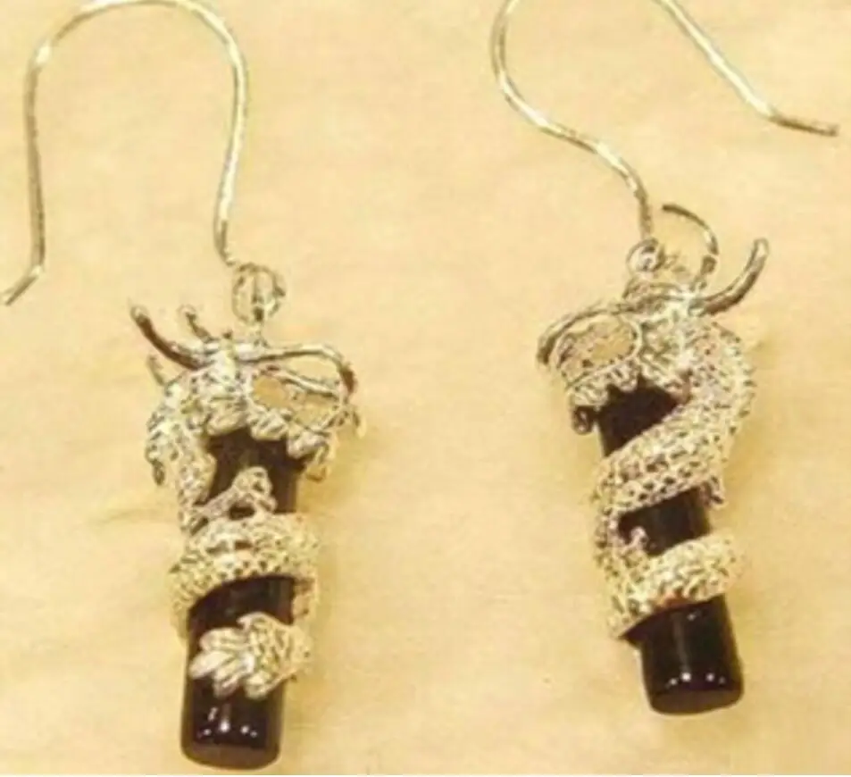 

Black Stick 18KWGP Dragon Pendant Earrings