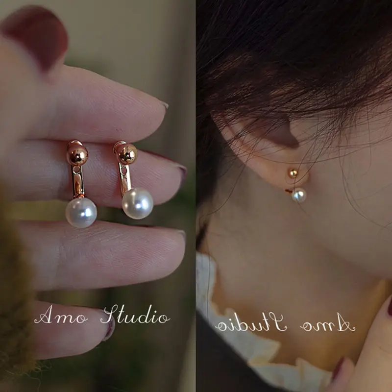 

2022 New Fashion Golden Ball Rear Hang Pearl Earrings for Woman Elegant Gold Pearl Stud Earrings Wedding Jewelry Wholesale Gift