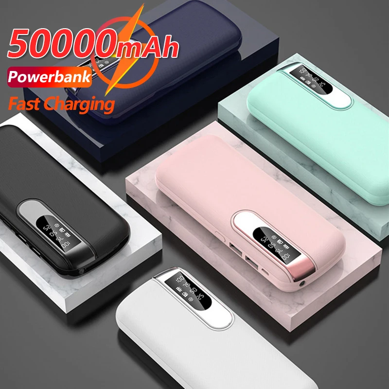 

on sale Power Bank 50000mAh Portable Charger LED Display 2USB Fast Charging External Battery Poverbank for Xiaomi IPhone Samsung