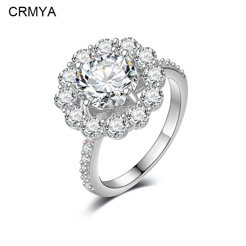 

CRMYA White Gold Plated Engagement Ring for Women Big Shiny CZ Zircon Men and Women Wedding Bands 2023 Jewelry Wholesale