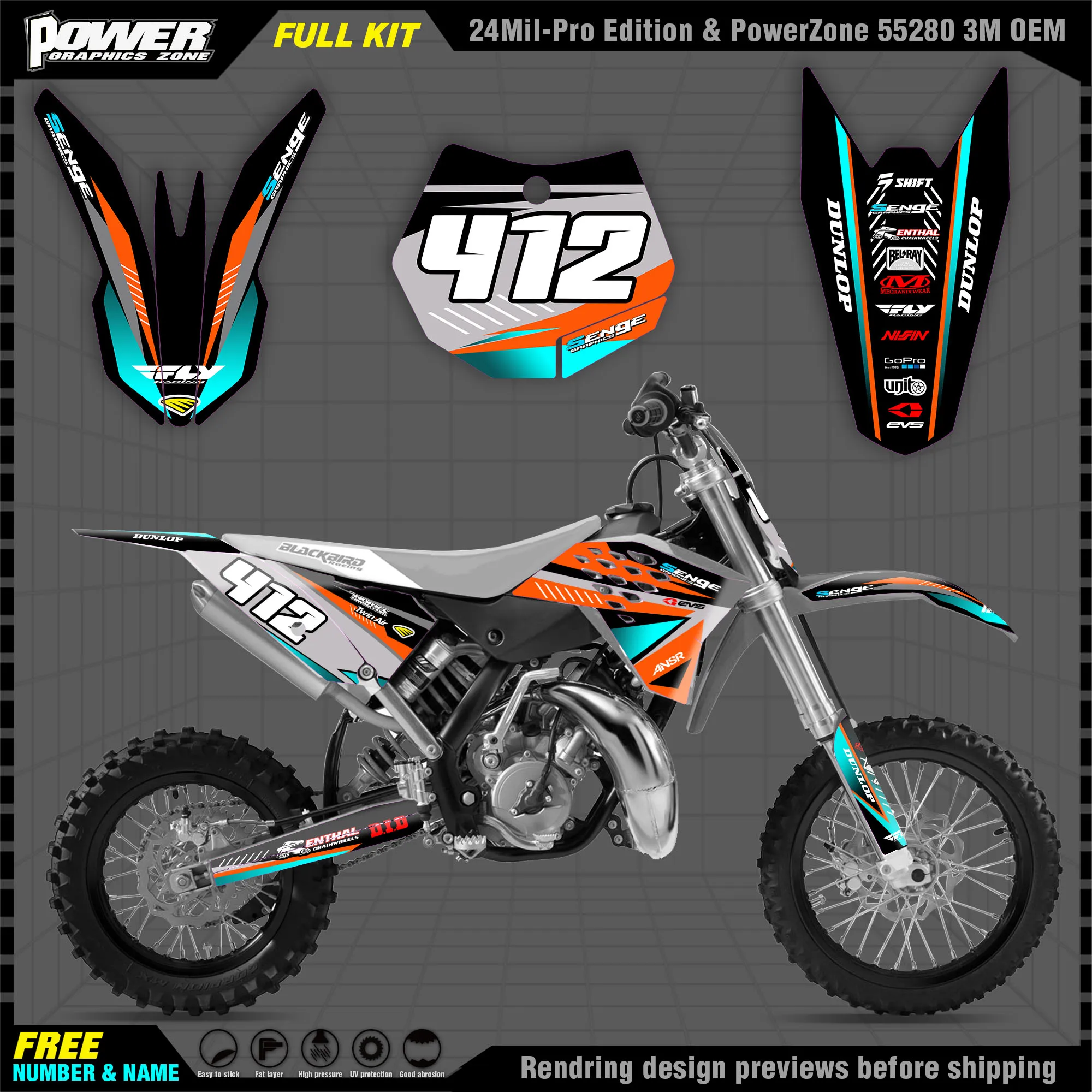 

PowerZone Custom Team Graphics Backgrounds Decals 3M Stickers Kit For KTM 09-15 SX65 Motorcycle 006