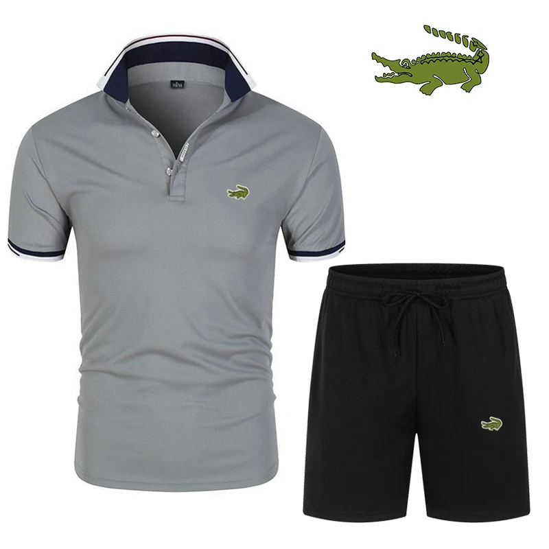 

High Quality New CARTELO Summer Men's Business Casual Embroidery POLO Shirt Short Sleeve Cotton Shirt+Shorts Set