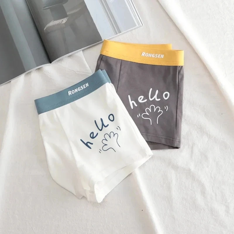 2023 Fashion Cotton Men Breathable Comfortable Soft Simple Boys Solid Letters Underpants Underwear With Flat Bottom Boxers