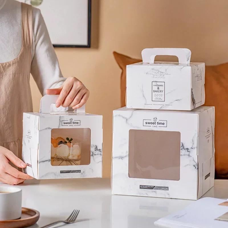 10 шт. 6-дюймовая прозрачная оконная коробка для торта белый мрамор магазин