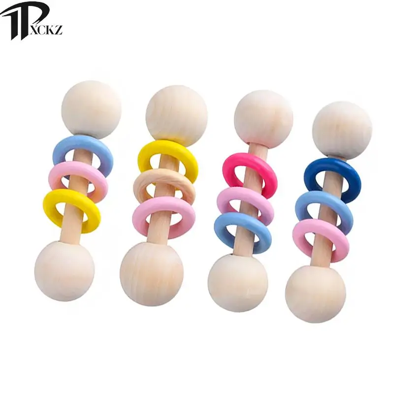 

Baby Beech Wooden Hand Grab Rattle Rattle Pacifier Teeth Gum Molar Toy Safe Chew Montessori Toy Soother Teether Molar Toy