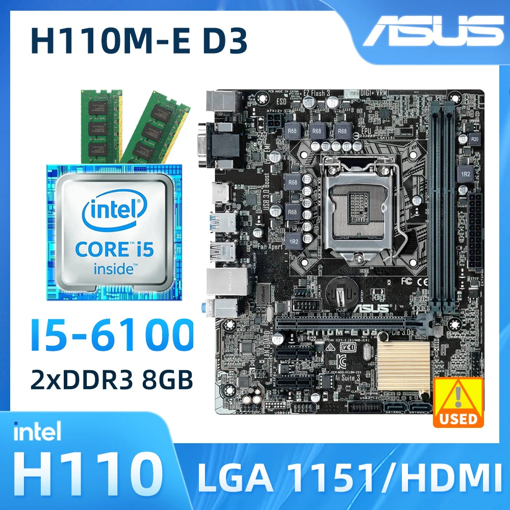 

ASUS H110M-E DDR3+i5 6100 Intel H110 LGA 1151 Motherboard Core i7 i5 i3 Processor Micro ATX 32GB HDMI SATA3 USB3.0 PCI-E X16