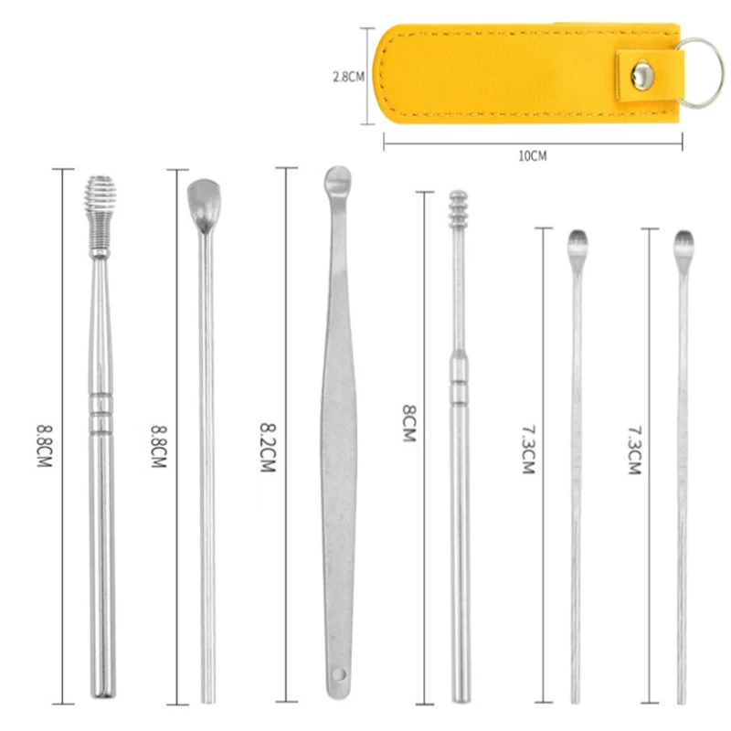 6pcs Ear Wax Remover Cleaning Tools Stainless Steel Earpick Cleaner Removal Set For Baby Adults Use |