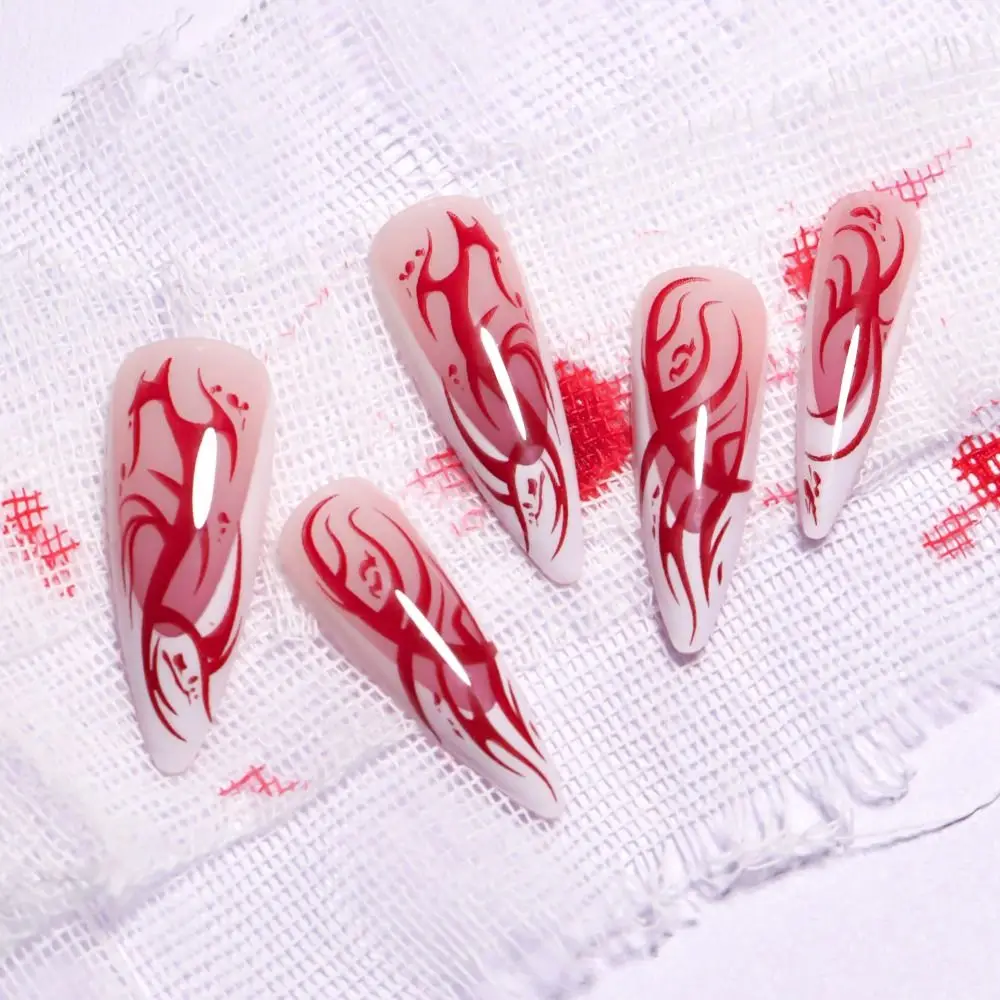 24 шт. маникюрные накладные ногти с красным пламенем