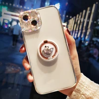 for iphone 11 12 13 phone case with ring holder for iphone 13 pro max camera all inclusive transparent frosted protective cover