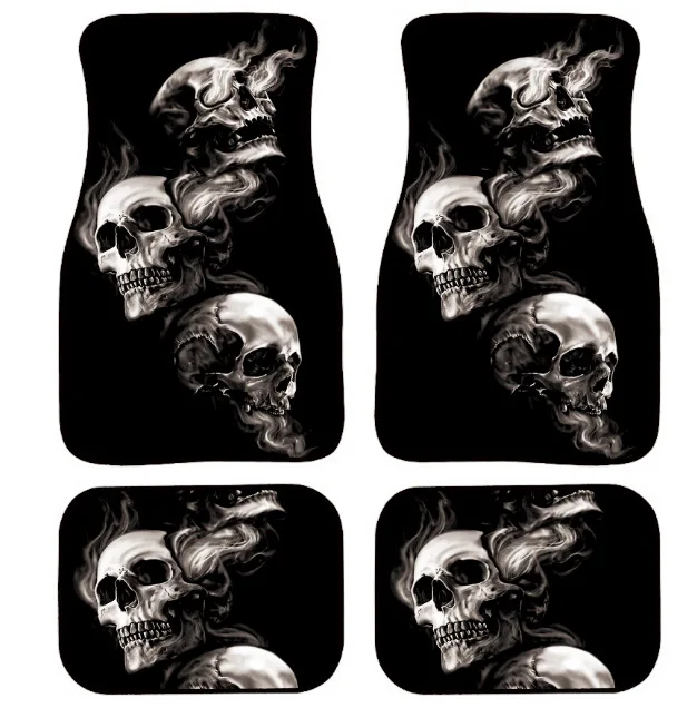 

4 шт., автомобильные водонепроницаемые резиновые стельки с принтом черепа