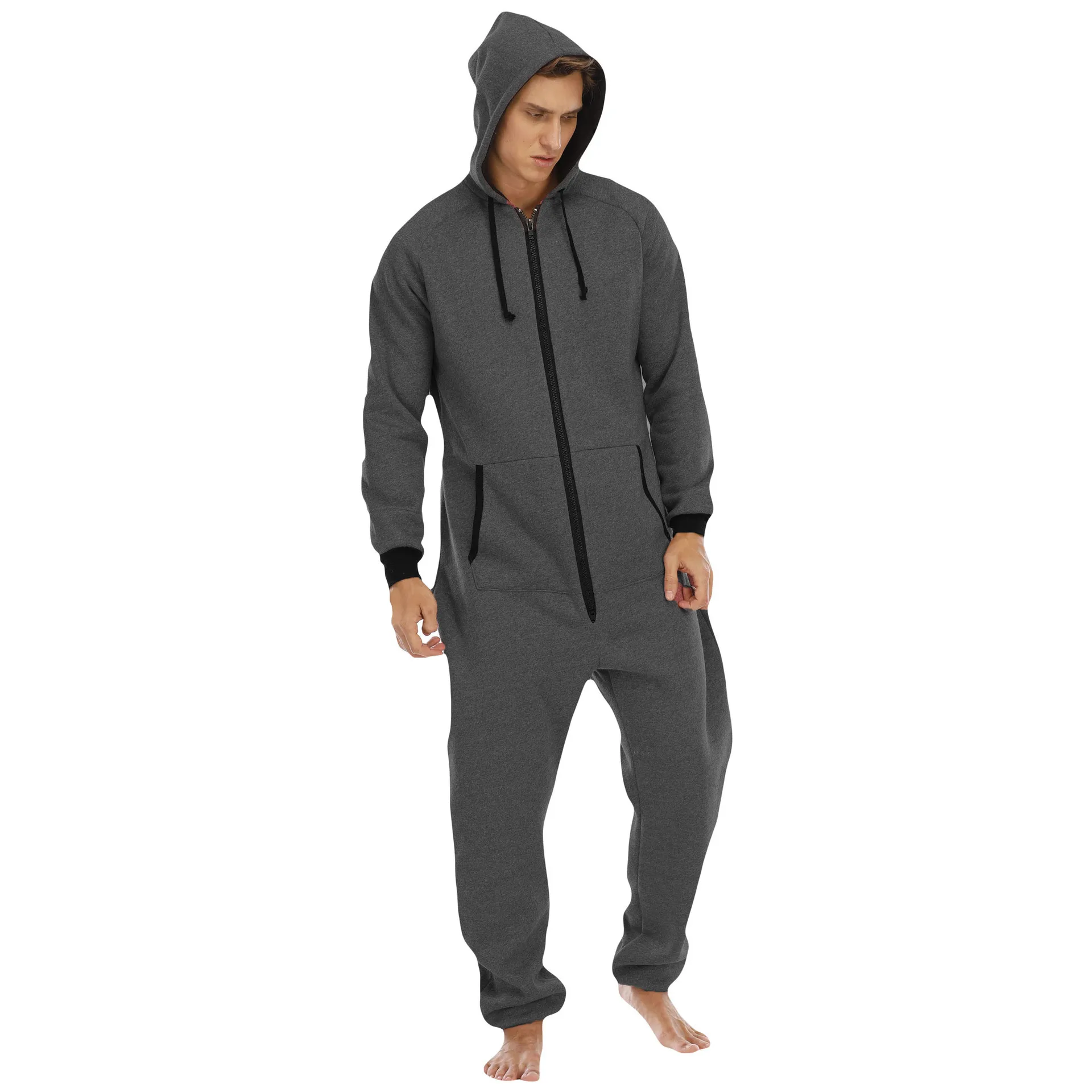 Sleepwear for Men Thickened Sweater Fleece Jumpsuit Home Wear Solid Hooded Full Man Robe  Pijama Hombre Mens Onesie Pjs Badysuit