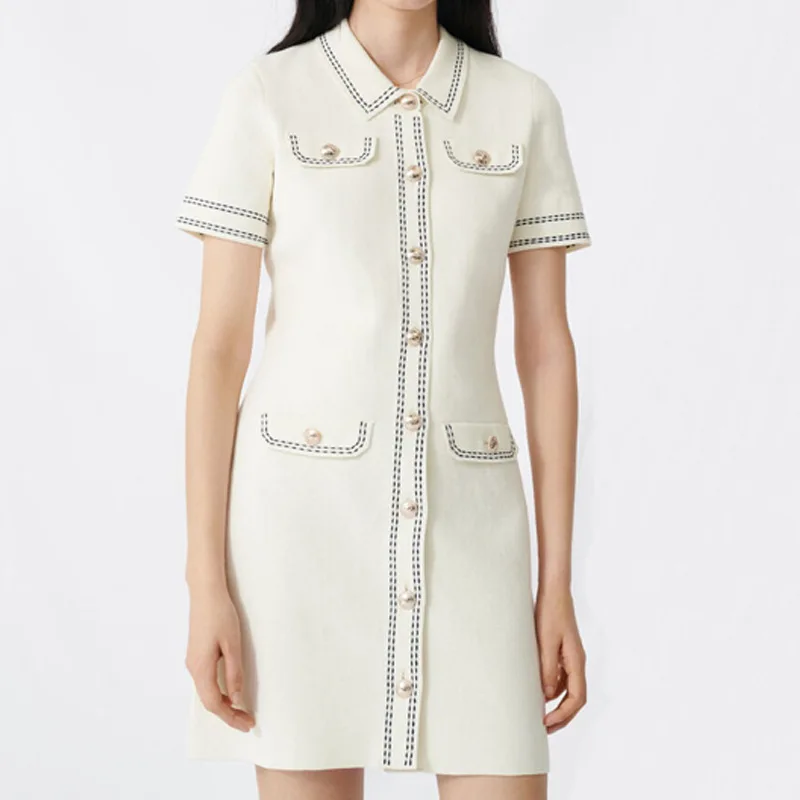 Fashion Dress Maje Dress for Women Embroidery Line Deco Dresses Early Spring Summer Womens Dresses Casual Woman Dress Maje