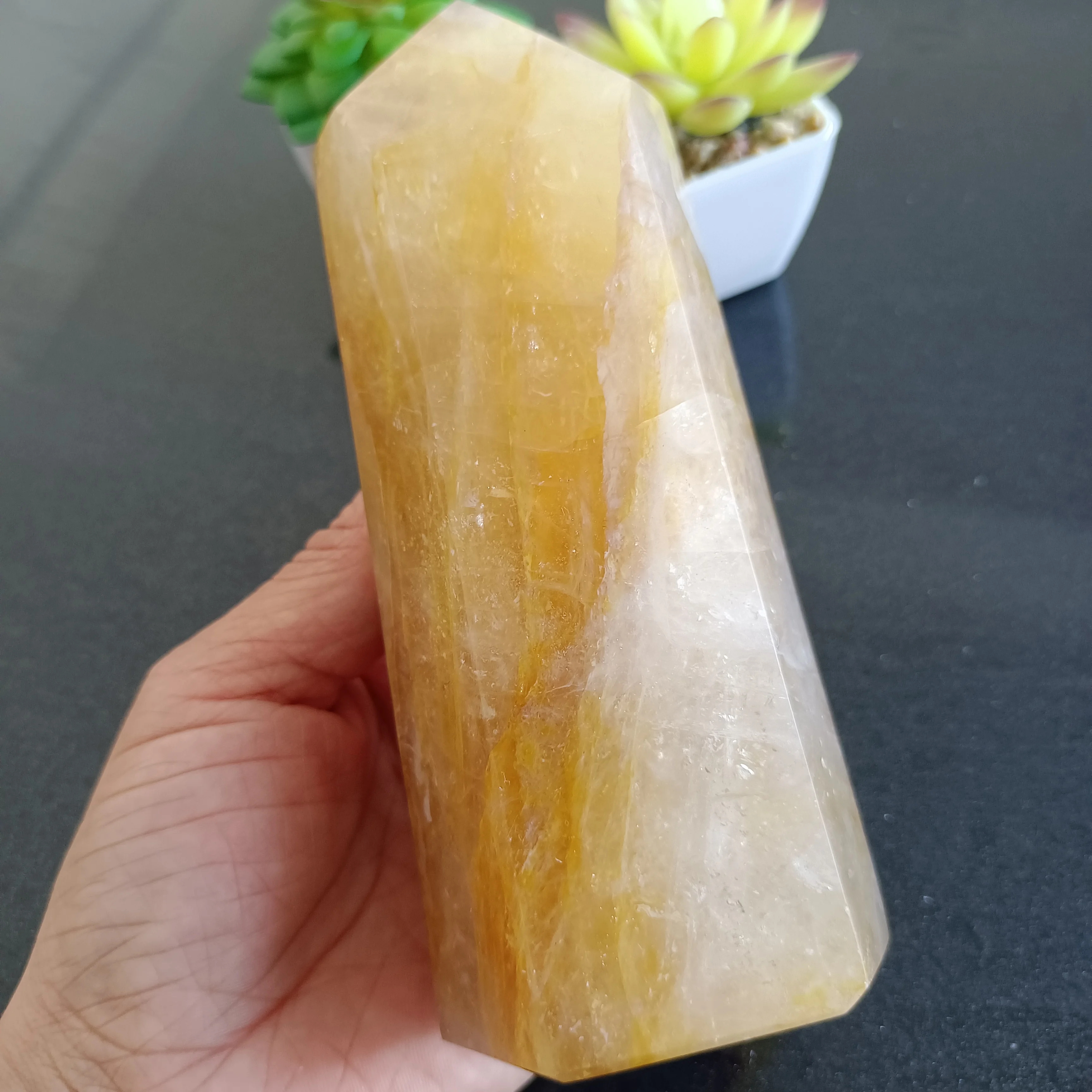

Natural Yellow Gum Flower Stone Column Crystal Stone Energy Healing Home Office Decoration Craft Gifts Feng Shui Ornaments