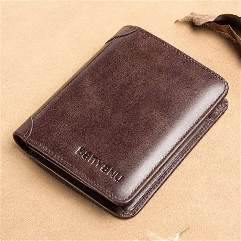 

Trifold RFID Leather Short Wallet Real Cowskin Coin Purse Of Man Male Card Small Slim Men s