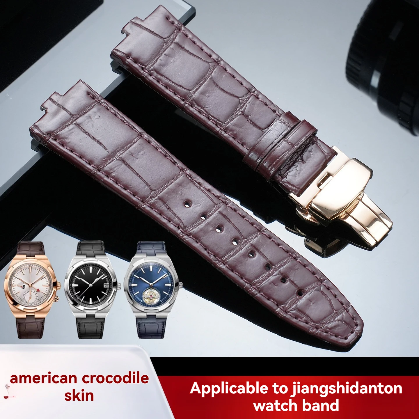 Фото Для мужских часов Vacheron Constantin моделей Overseas 4300V, 4500V, 5500V: ремешок из натуральной кожи аллигатора, 24 мм x 7 мм. №1