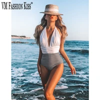 vm fashion kiss 2022 new summer one piece backless sexy color blocking bikini swimsuit with chest pads without steel support