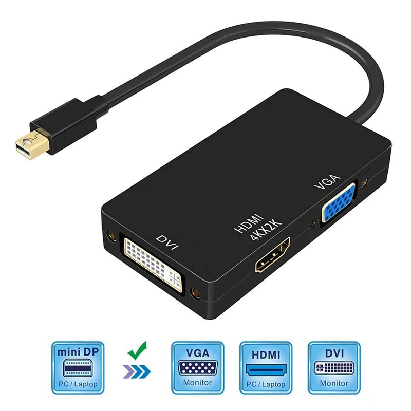 Адаптер Mini DP DisplayPort-DVI VGA HDMI-совместимый 3 в 1 концентратор 1080P видео конвертер Для