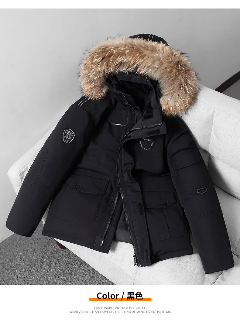 

Утепленный канадский пуховик для мужчин и женщин, повседневная Водонепроницаемая зимняя куртка со съемным большим воротником из натуральн...