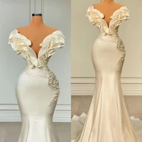 elegant mermaid evening dress with ruffles pleat pearls party dresses for wedding guest vestido de novia 2022