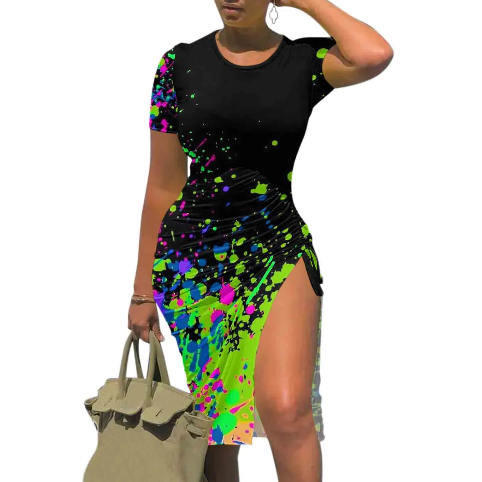 

Dresses for women 2022 Women Sexy Club Ruched Short Sleeve Drawstring Mini Bodycon Dress