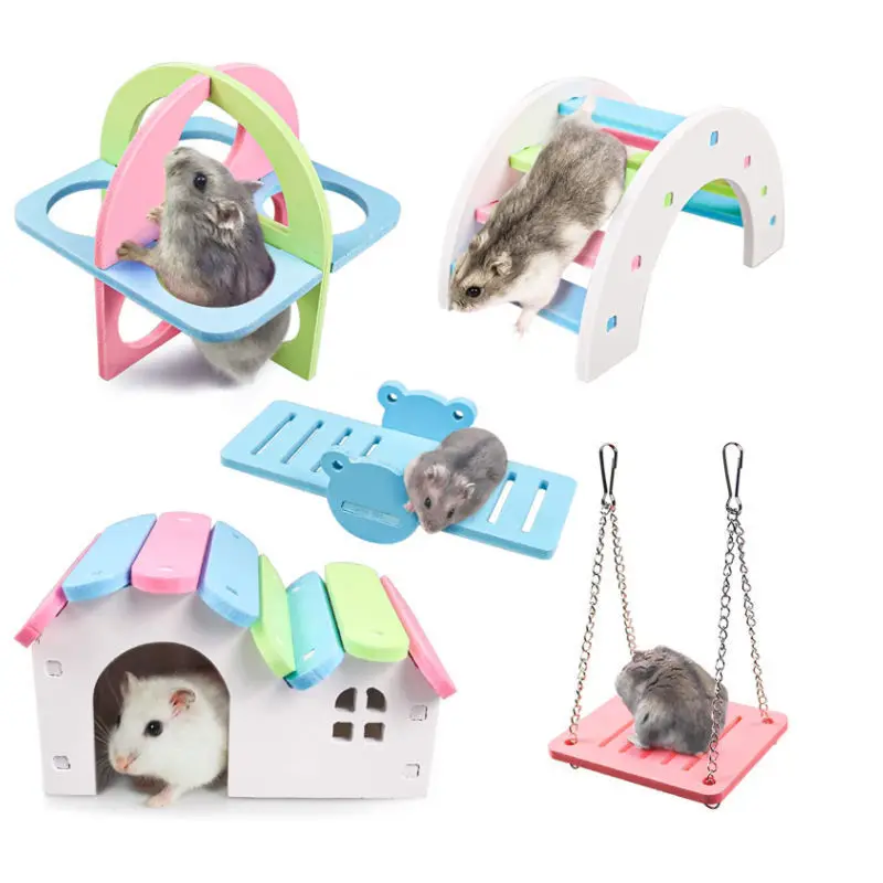 

Cute Hamster Exercise Toy for Hamster Wooden Rainbow Bridge Seesaw Swing Toys Small Animal Activity Climb Toy Cage Accessories