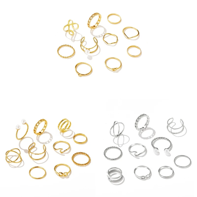 

10pcs Punk Wide Chain Rings Set for Teens Girls Fashion Irregular Finger Thin Rings Gift Female Joint Jewelry Party