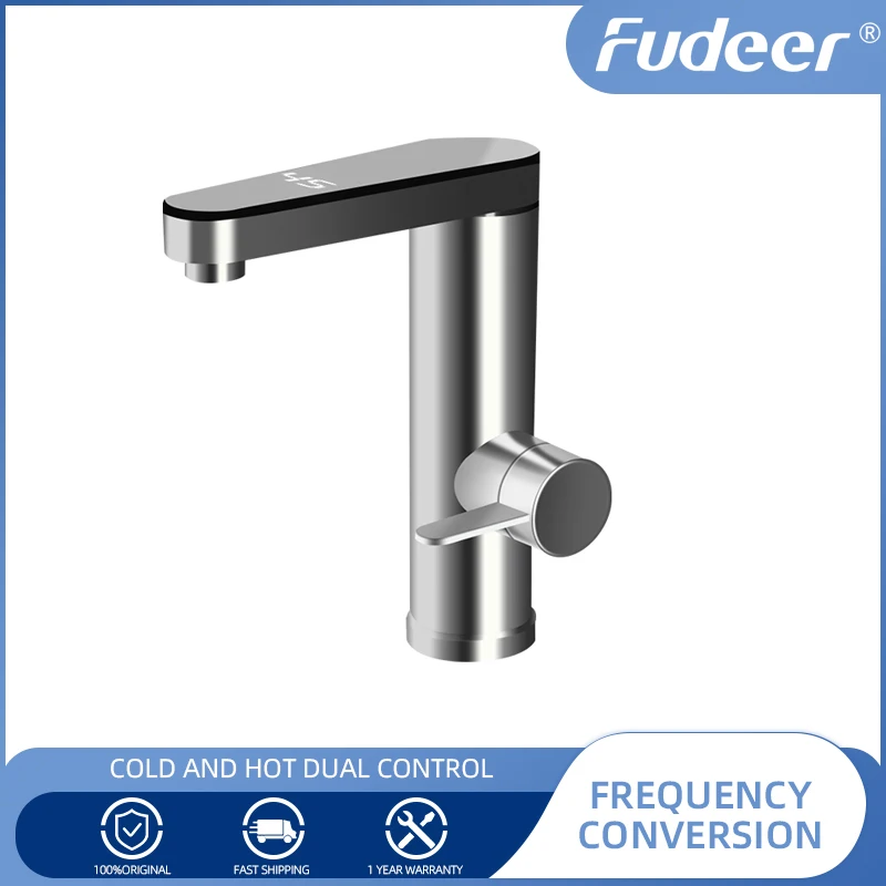 Fudeer Instant Electric Water Heater Faucet for Basin 220V 3400W All Stainless Steel Touch Temperature Adjust Tankless Water Tap