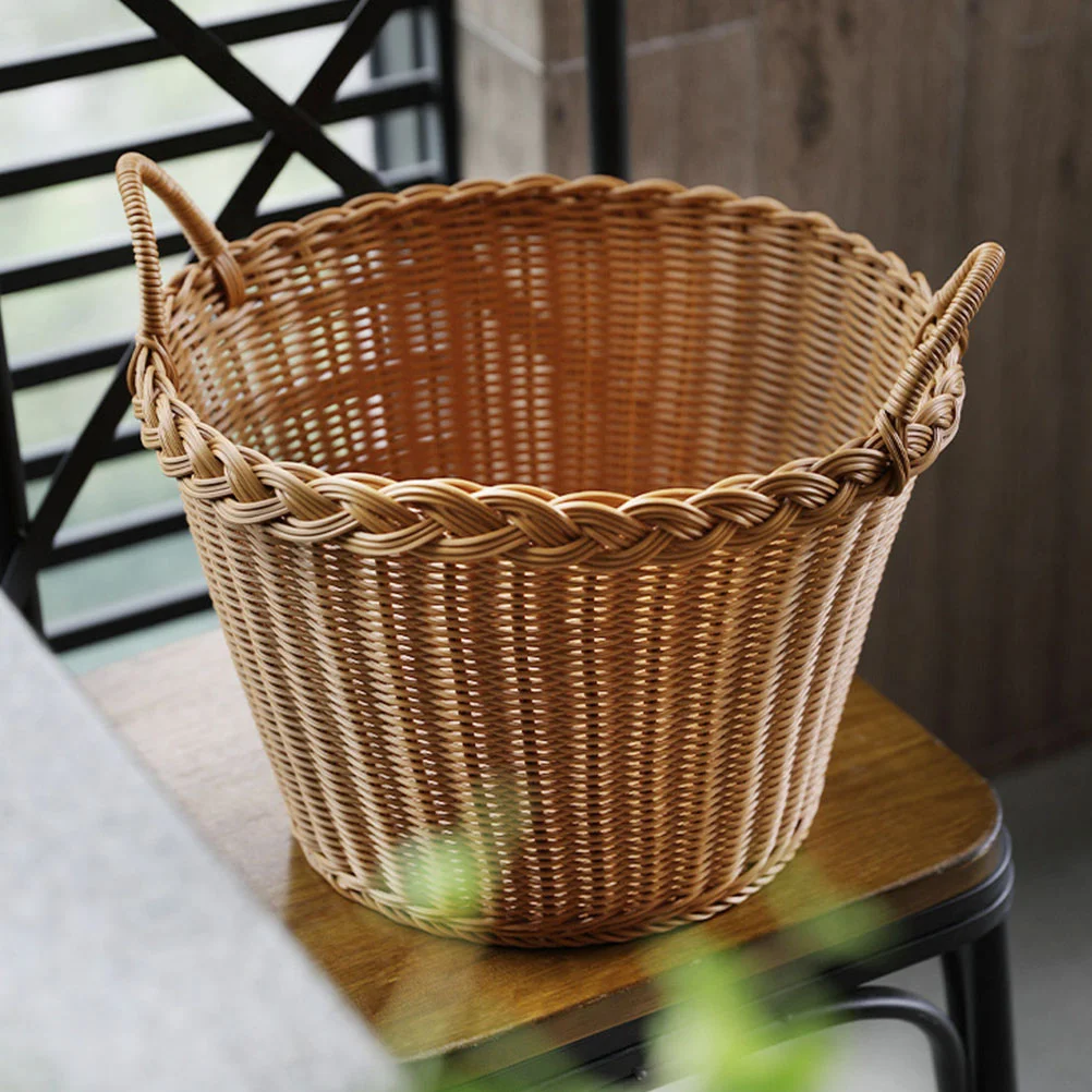 

Imitation Basket Woven Clothes Hamper Baskets Handle Simulated Woven Storage
