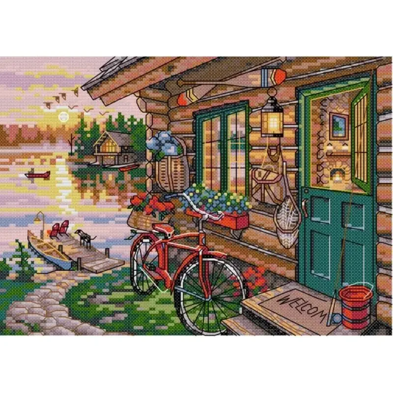 Фото Наборы для вышивки крестом River Cottage с пейзажным узором Joy Sunday 14, 16, 11CT, белая парусиновая ткань, нить DMC, аксессуары для вышивки крестом №1