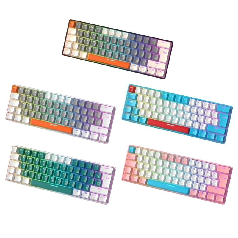 

Игровая мини-клавиатура T60, механическая Проводная клавиатура с 62 клавишами, с красным и синим переключателем, с кабелем Type-C, портативная по...