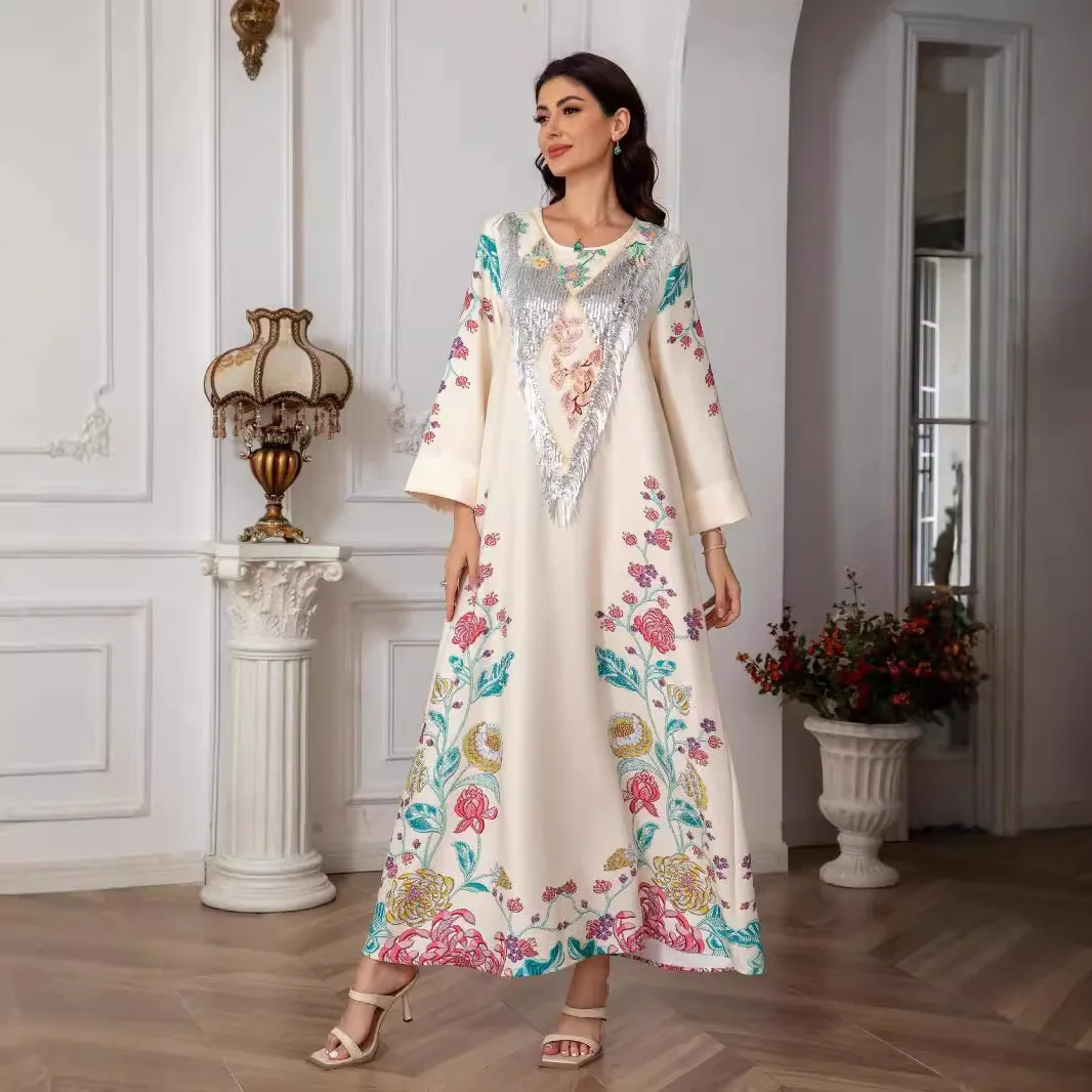 Случайный мусульманский женский халат с наклейкой на грудь OEM Абая