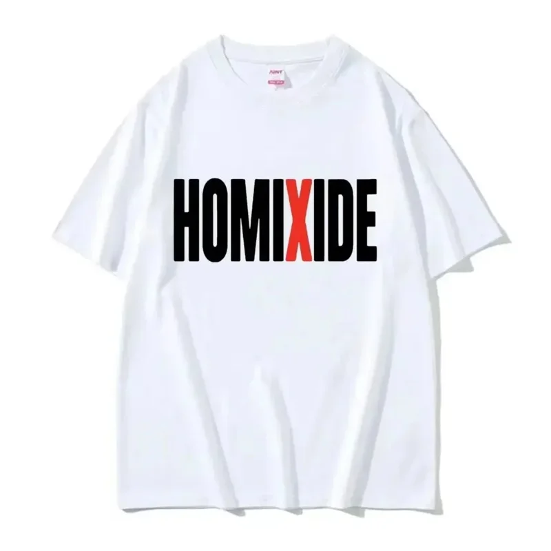 Фото Футболка Rapper homixide с графическим принтом, модная футболка унисекс в стиле хип-хоп, мужские повседневные хлопковые футболки оверсайз с коротким рукавом №2