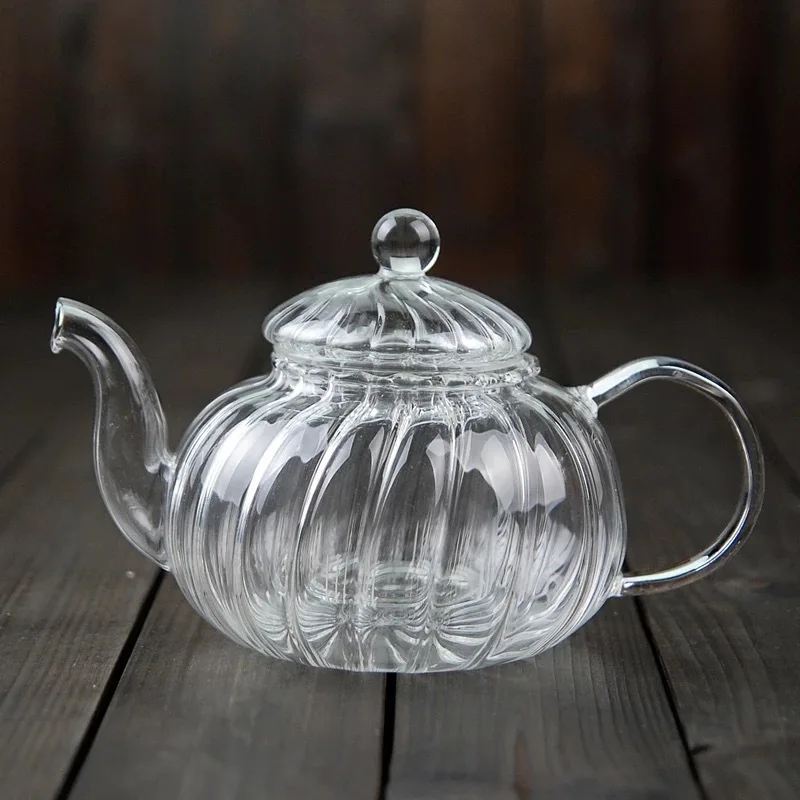 

600ml Striped pumpkin shape flower teapot Glass Teapot with Infuser Tea Leaf Herbal Heat Resistant Glass Pot Flower TeaCup