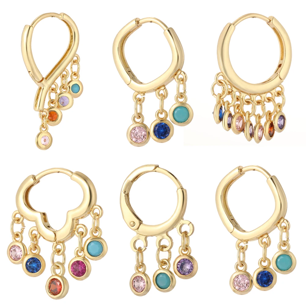 

Boho Bohemian Colorful Woman's Piercing Earrings Korean Fashion Tassel Earrings Female Gold Color Pave CZ Party Earrings Trend